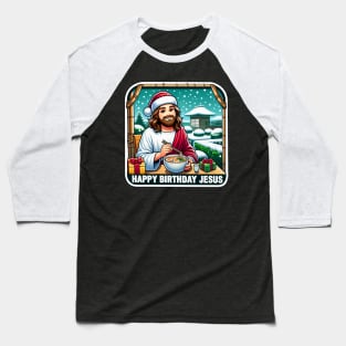 Happy Birthday Jesus Ramen Birthday Present Japanese Garden White Christmas Baseball T-Shirt